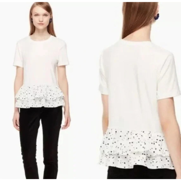 Kate Spade Peplum Top Womens Extra Small Blue Star Print Short Sleeve - Picture 10 of 10